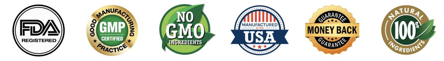KlaroNail FDA-registered, GMP-certified, non-GMO natural formula badges