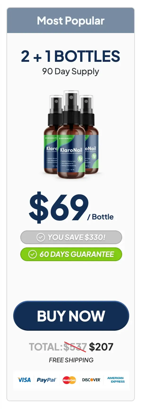 KlaroNail 3-bottle 90-day most popular package — $69 per bottle